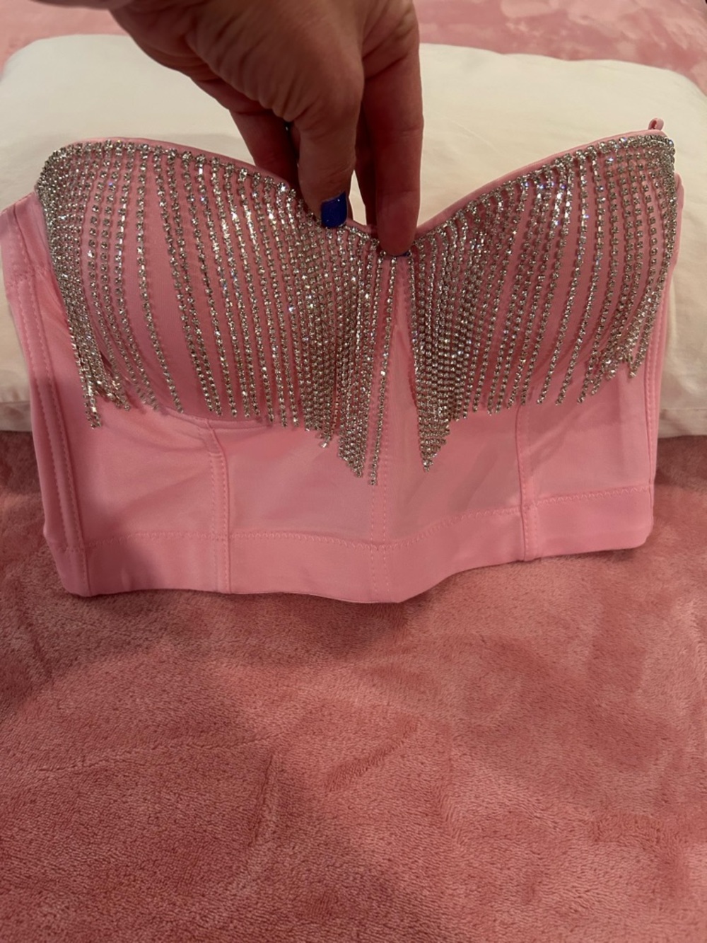 EUC Pink Rhinestone Fringe Bustier Top